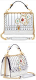 'Kan I' Floral-Appliqu̩ Leather Shoulder Bag - White/Silver