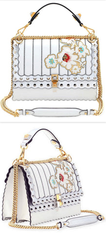 'Kan I' Floral-Appliqu̩ Leather Shoulder Bag - White/Silver