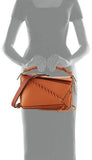 Puzzle Whipstitch Leather Satchel Bag, Tan