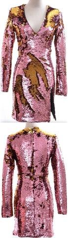 Two-Toned Sequined V-Neck Mini Dress
