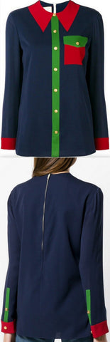 'Trompe L'oeil' Satin Shirt, Dark Blue