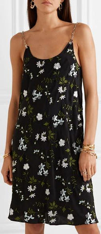 Chain-Embellished Embroidered Mini Dress