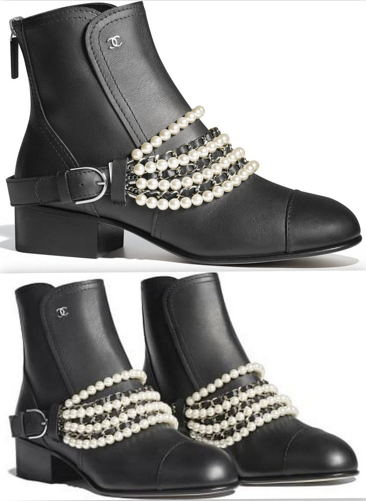 Faux-Pearl-Embellished Leather Booties