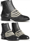 Faux-Pearl-Embellished Leather Booties