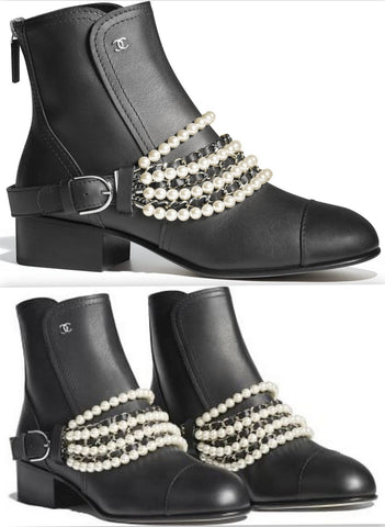 Faux-Pearl-Embellished Leather Booties