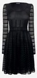 Scoop Neck Sheer Knit Mini Dress, Black
