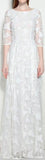 Butterfly-Embroidered Mesh Gown, White