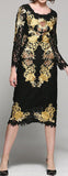 Black & Gold Embroidered Lace Dress