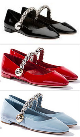 Embellished Patent Leather Ballerina Shoes - (Black, Red, Light Blue) - DESIGNER INSPIRED FASHIONS