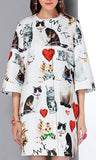 Cat & Heart Print Half-Sleeve Coat