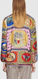 Tiger Cards Print Reversible Knit Stripe Cardigan Sweater