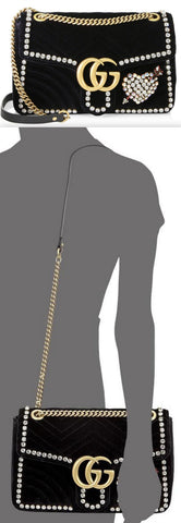 Black GG Marmont Crystal-Applique Velvet Bag