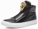Medusa-Head Laceless Hi-Top Leather Sneakers in Black - DESIGNER INSPIRED FASHIONS