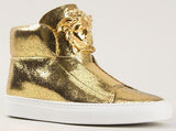 Medusa-Head Laceless Hi-Top Leather Sneakers in Gold - DESIGNER INSPIRED FASHIONS