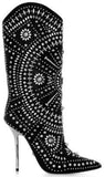 'Chelsea' Studded Embellished Stiletto Boots in Black or White - DESIGNER INSPIRED FASHIONS