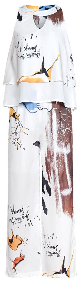 Printed Lose Tiered Tank and Elasticated Waist Pant Set