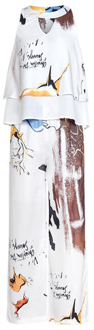 Printed Lose Tiered Tank and Elasticated Waist Pant Set