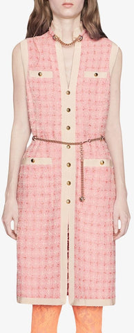 Chain-Embellished Tweed Dress