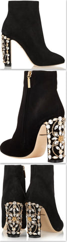 Crystal-Embellished Suede Ankle Boots