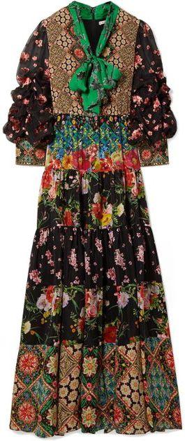 'Clementine' Tie-neck Printed Maxi-Dress