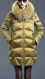 Puffer Down Coat with Removable Fur, Gold