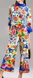Majolica Print Top and Wide-Leg Cropped Pant Set