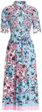 Floral-Printed Short-Sleeve Western Shirt-Dress - Back or Blue
