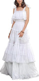 Sicilian Lace Cotton Batiste Long White Dress