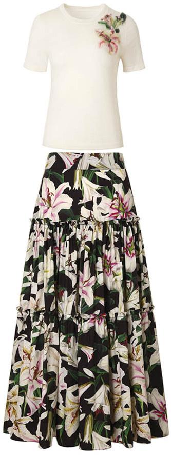 Embellished T-Shirt and Floral-Print Midi Skirt | DESIGNER INSPIRED FASHIONS