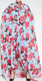 Floral Rose Printed Cape & Jumpsuit