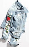 Stripe and Rose Print Denim Jacket