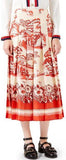 Red Porcelain Garden Print Silk Skirt