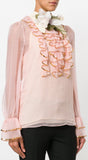 Sheer Sequin-Trim Ruffle Blouse