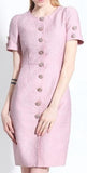 Button-Embellished Jacquard Dress-Pink - DESIGNER INSPIRED FASHIONS