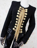 Black Hanging-Chain-Embellished Jacket Blazer - DESIGNER INSPIRED FASHIONS