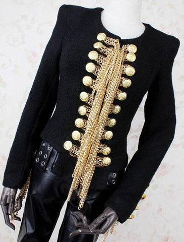 Black Hanging-Chain-Embellished Jacket Blazer - DESIGNER INSPIRED FASHIONS