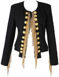 Black Hanging-Chain-Embellished Jacket Blazer - DESIGNER INSPIRED FASHIONS