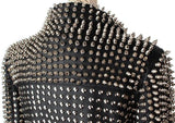 Black Heavily-Studded Faux-Leather Motorcycle Jacket - DESIGNER INSPIRED FASHIONS