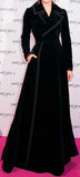 Long Black Velvet Wrap-Effect Coat