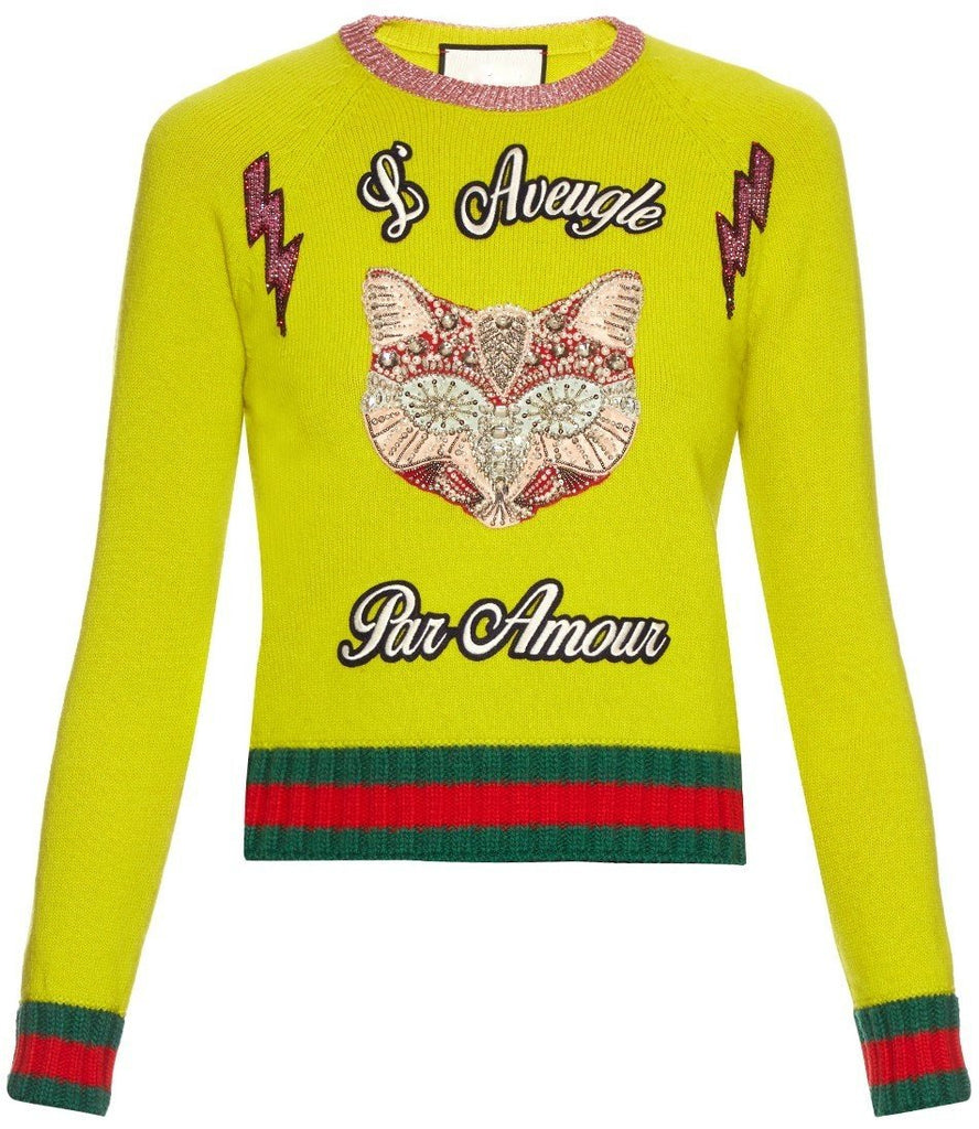 Cat Embellished Wool Sweater - DESIGNER INSPIRED FASHIONS