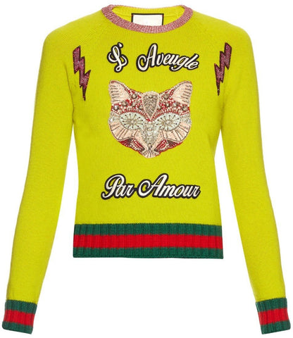 Cat Embellished Wool Sweater - DESIGNER INSPIRED FASHIONS