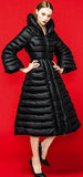 Thick White-Duck-Down Flared Puffer Coat in Black - DESIGNER INSPIRED FASHIONS