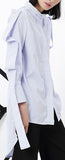 Layered-Sleeve Striped Asymmetric Shirt - DESIGNER INSPIRED FASHIONS