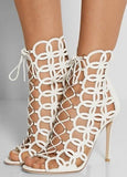 White Leather Cage Boots - DESIGNER INSPIRED FASHIONS