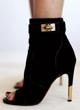 'Dunke' Suede Nappa Shark Lock Bootie - DESIGNER INSPIRED FASHIONS