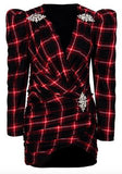 Plaid Mini Dress with Appliques