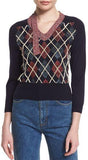 Argyle Patchwork V Neck Sweater