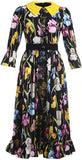 Iris Print Lace-Trim Midi Dress