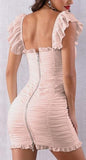 Ruched Ruffle-Trim Mini Dress - Pale Pink or White