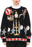 Black Embellished Intarsia Knit Sweater - DESIGNER INSPIRED FASHIONS